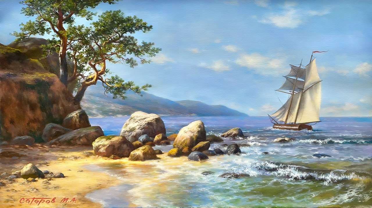 Vintage Sailing Ship Original Oil Painting | Coastal Maritime Wall Art