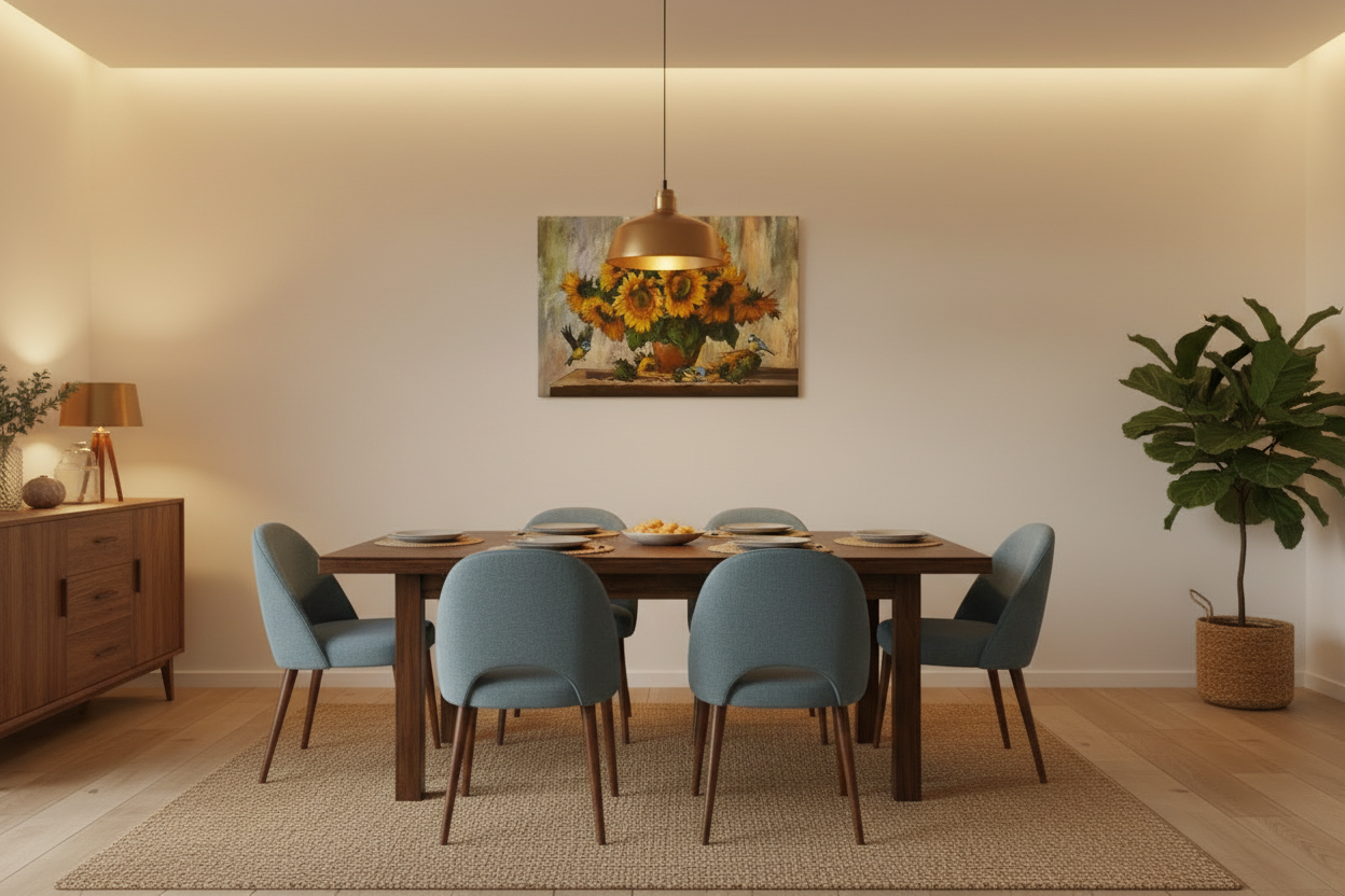 Sunflower painting in dining room