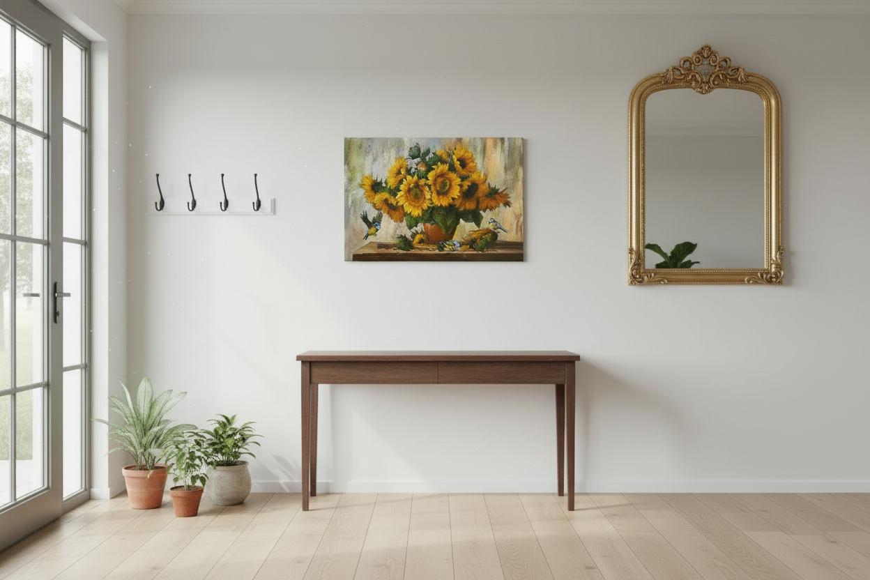 Sunflower painting in entryway
